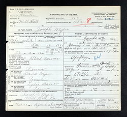 Joseph F. Myers death certificate