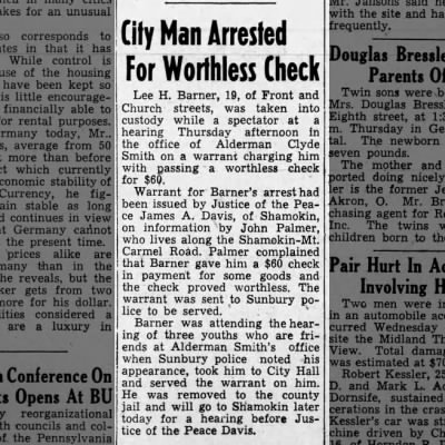 Lee Herbert Barner arrested, worthless checks