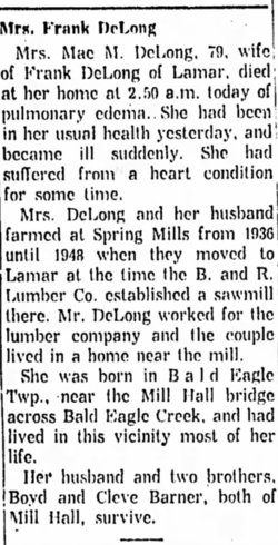 Mae Ann Barner DeLong obit