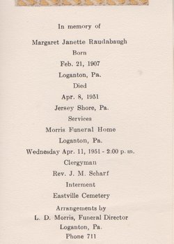 Margaret Jeanette Kleckner Raudabaugh burial doc 