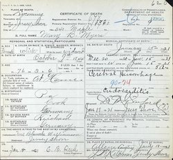 Mary B. Cook Myers death certificate