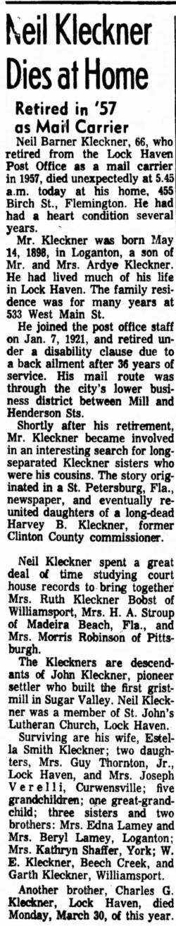 Neil Barner Kleckner obit