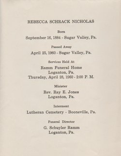 Rebecca Ruth Schrack Nicholas service