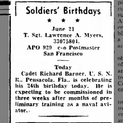 Richard B. Barner birthday