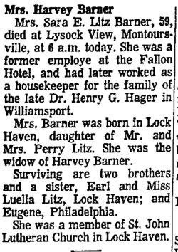 Sara Ellen Litz Barner obit