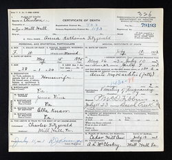 Anna Katherine Rine Fitzgerald death certificate